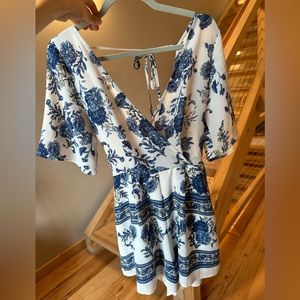 Francescas White and Blue Floral Romper